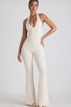 Oh Polly Jumpsuits & Unitards^Modal Lace-Trim Cut-Out Flared Jumpsuit in Ivory