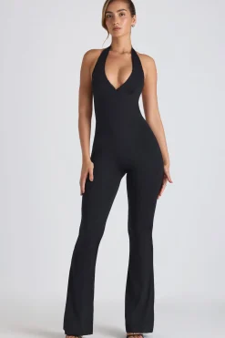 Oh Polly Jumpsuits & Unitards^Modal Lace-Trim Cut-Out Flared Jumpsuit in Black