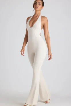 Oh Polly Jumpsuits & Unitards^Modal Lace-Trim Cut-Out Flared Jumpsuit in Ivory