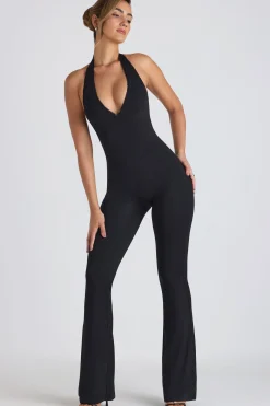 Oh Polly Jumpsuits & Unitards^Modal Lace-Trim Cut-Out Flared Jumpsuit in Black