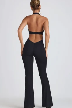 Oh Polly Jumpsuits & Unitards^Modal Lace-Trim Cut-Out Flared Jumpsuit in Black