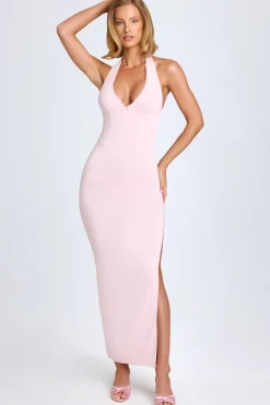 Oh Polly Tencel™ Modal Dresses^Modal Lace-Trim Halterneck Maxi Dress in Blush