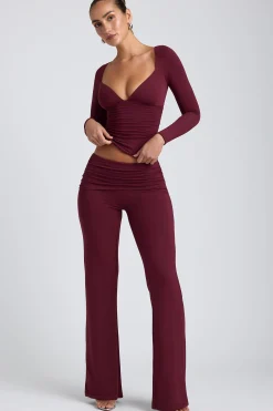 Oh Polly Bottoms | Co-Ords^Modal Mid-Rise Straight-Leg Trousers in Plum