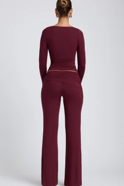 Oh Polly Bottoms | Co-Ords^Modal Mid-Rise Straight-Leg Trousers in Plum