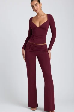 Oh Polly Bottoms | Co-Ords^Modal Mid-Rise Straight-Leg Trousers in Plum