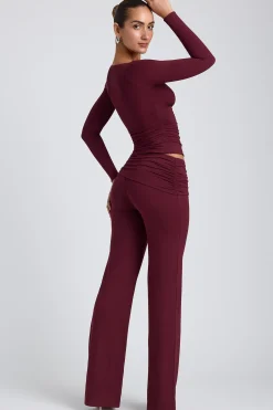 Oh Polly Bottoms | Co-Ords^Modal Mid-Rise Straight-Leg Trousers in Plum