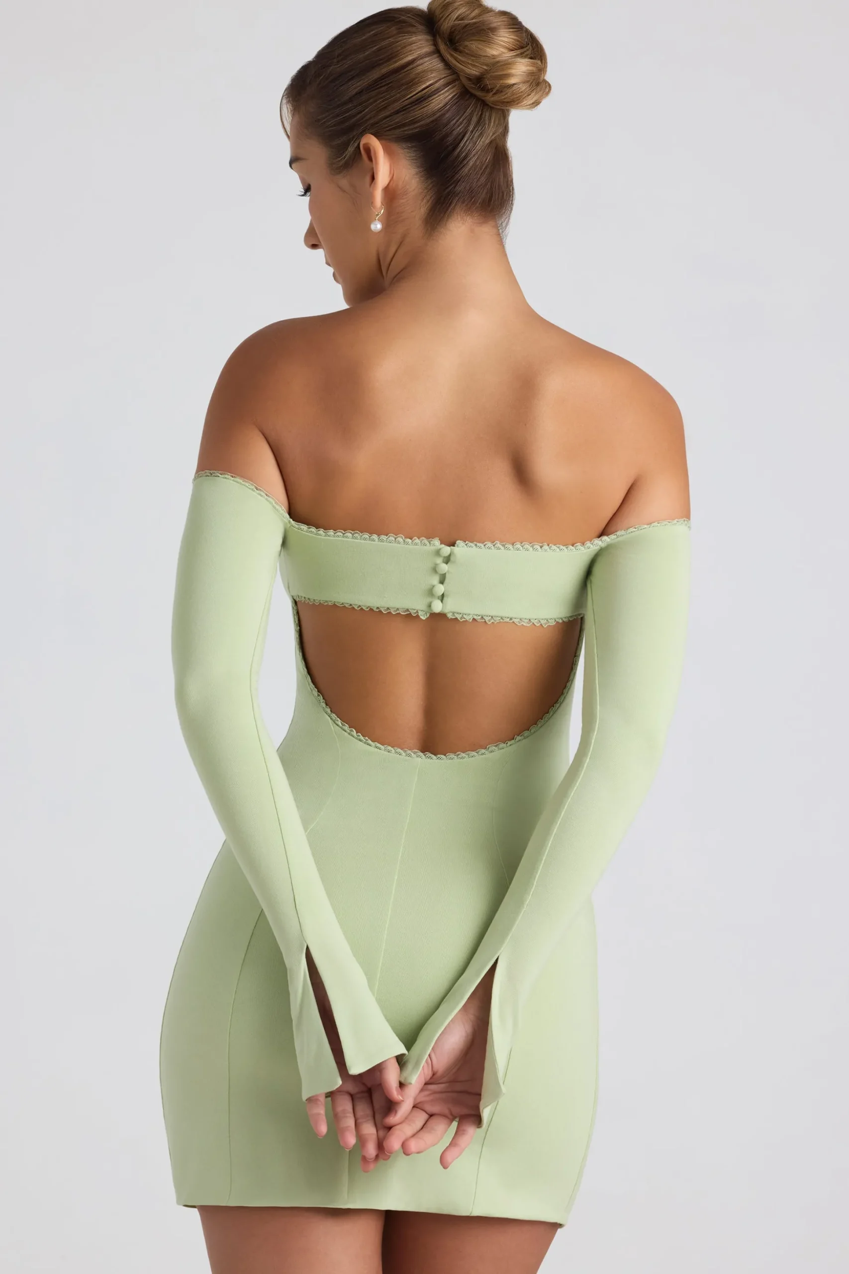 Oh Polly Night Out | Tencel™ Modal Dresses^Modal Off-Shoulder Lace-Trim Mini Dress in Spring Green SpringGreen