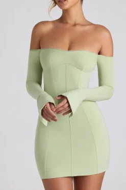 Oh Polly Night Out | Tencel™ Modal Dresses^Modal Off-Shoulder Lace-Trim Mini Dress in Spring Green SpringGreen