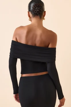Oh Polly Co-Ords | Tops^Modal Off-Shoulder Long-Sleeve Top in Black