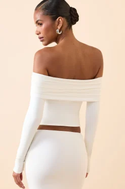 Oh Polly Tops^Modal Off-Shoulder Long-Sleeve Top in White