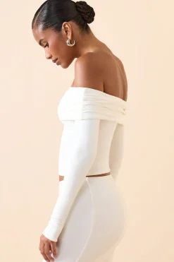 Oh Polly Tops^Modal Off-Shoulder Long-Sleeve Top in White