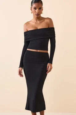 Oh Polly Co-Ords | Tops^Modal Off-Shoulder Long-Sleeve Top in Black