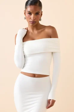 Oh Polly Tops^Modal Off-Shoulder Long-Sleeve Top in White