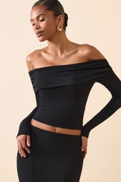 Oh Polly Co-Ords | Tops^Modal Off-Shoulder Long-Sleeve Top in Black