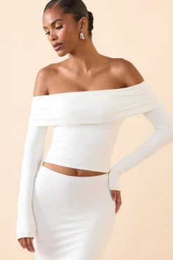 Oh Polly Tops^Modal Off-Shoulder Long-Sleeve Top in White