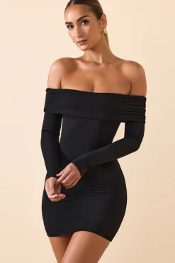Oh Polly Fall Outfits^Modal Off-Shoulder Mini Dress in Black