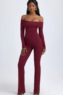 Oh Polly Jumpsuits & Unitards^Modal Off-Shoulder Ruched Jumpsuit in Wine Red WineRed