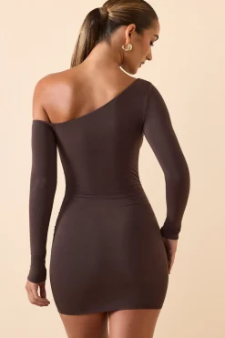 Oh Polly Fall Outfits^Modal Off-Shoulder Ruched Mini Dress in Chocolate Brown ChocolateBrown