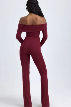 Oh Polly Jumpsuits & Unitards^Modal Off-Shoulder Ruched Jumpsuit in Wine Red WineRed