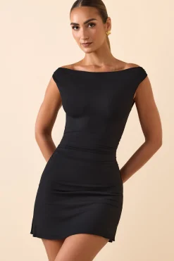 Oh Polly Fall Outfits^Modal Off-Shoulder Ruched A-Line Mini Dress in Black