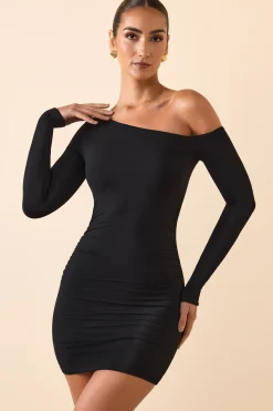 Oh Polly Fall Outfits^Modal Off-Shoulder Ruched Mini Dress in Black