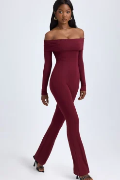 Oh Polly Jumpsuits & Unitards^Modal Off-Shoulder Ruched Jumpsuit in Wine Red WineRed