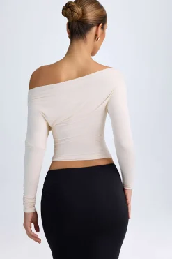 Oh Polly Tops^Modal One-Shoulder Ruched Top in Ivory