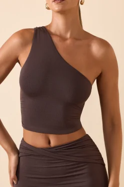Oh Polly Co-Ords | Tops^Modal One-Shoulder Top in Chocolate Brown
