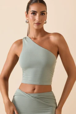 Oh Polly Co-Ords | Tops^Modal One-Shoulder Top in Smoke Green