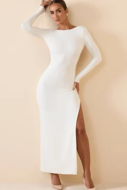 Oh Polly Fall Outfits^Modal Open-Back Long-Sleeve Maxi Dress in White