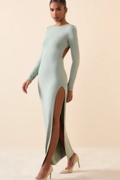 Oh Polly Fall Outfits^Modal Open-Back Long-Sleeve Maxi Dress in Smoke Green