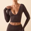 Oh Polly Co-Ords | Tops^Modal Plunge Long-Sleeve Top in Chocolate Brown ChocolateBrown