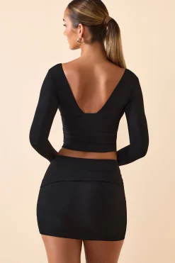 Oh Polly Tops^Modal Plunge Long-Sleeve Top in Black