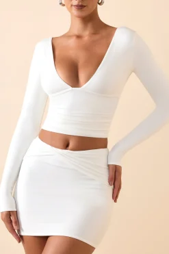 Oh Polly Tops^Modal Plunge Long-Sleeve Top in White