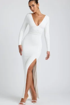 Oh Polly Women'S Clothing Sale - $65 And Under | Women'S Clothing Sale - $40 And Under^Modal Plunge Neck Long Sleeve Maxi Dress in White
