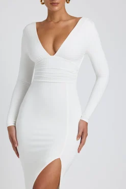 Oh Polly Women'S Clothing Sale - $65 And Under | Women'S Clothing Sale - $40 And Under^Modal Plunge Neck Long Sleeve Maxi Dress in White