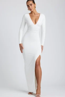 Oh Polly Women'S Clothing Sale - $65 And Under | Women'S Clothing Sale - $40 And Under^Modal Plunge Neck Long Sleeve Maxi Dress in White