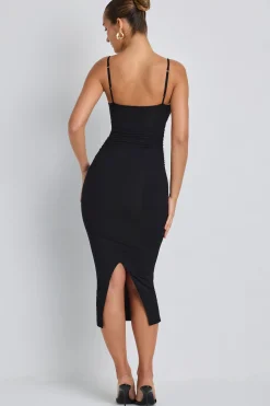 Oh Polly Elevated Essentials^Modal Ruched Layered Midaxi Dress in Black
