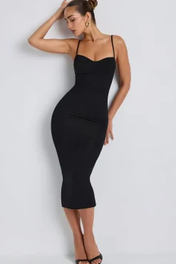 Oh Polly Elevated Essentials^Modal Ruched Layered Midaxi Dress in Black