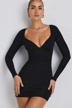 Oh Polly Elevated Essentials | Fall Outfits^Modal Ruched Long-Sleeve Mini Dress in Black