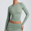Oh Polly Co-Ords | Tops^Modal Ruched Long-Sleeve Top in Sage Green SageGreen