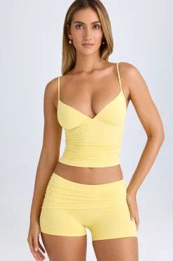 Oh Polly Co-Ords^Modal Ruched Mini Shorts in Lemon Sherbet