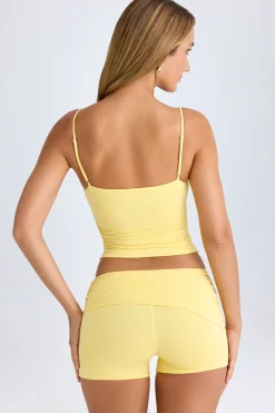 Oh Polly Co-Ords^Modal Ruched Mini Shorts in Lemon Sherbet