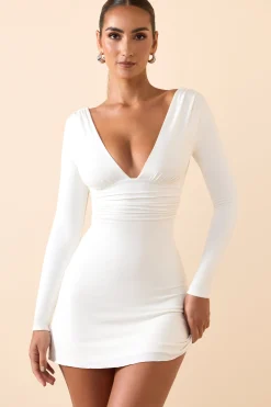 Oh Polly Fall Outfits^Modal Ruched Plunge A-Line Mini Dress in White