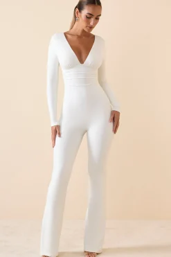 Oh Polly Jumpsuits & Unitards | Fall Outfits^Modal Ruched Plunge Flared Jumpsuit in White