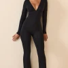 Oh Polly Jumpsuits & Unitards | Fall Outfits^Modal Ruched Plunge Flared Jumpsuit in Black