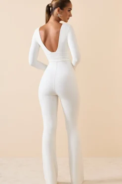 Oh Polly Jumpsuits & Unitards | Fall Outfits^Modal Ruched Plunge Flared Jumpsuit in White