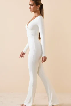 Oh Polly Jumpsuits & Unitards | Fall Outfits^Modal Ruched Plunge Flared Jumpsuit in White