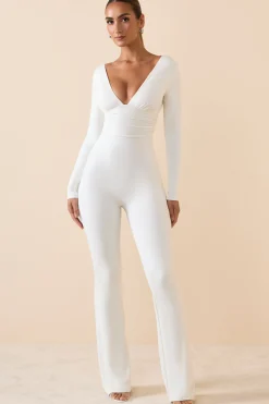 Oh Polly Jumpsuits & Unitards | Fall Outfits^Modal Ruched Plunge Flared Jumpsuit in White