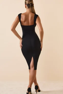 Oh Polly Fall Outfits^Modal Ruched Plunge Midi Dress in Black